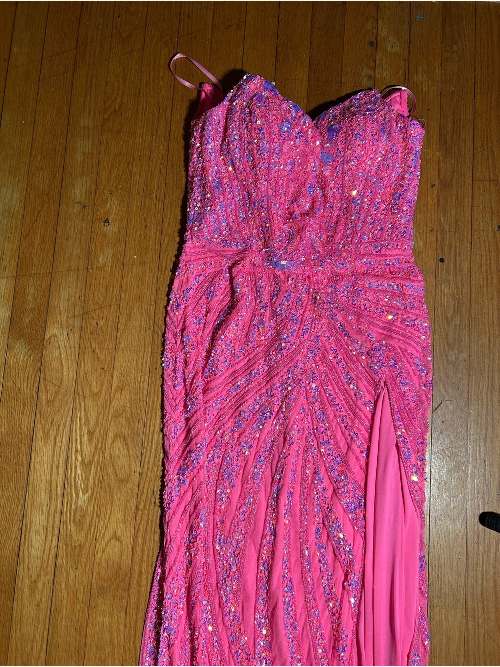 Ashley Lauren, #11236 Strapless Bright Pink Floral Sequin Gown. Women Size 16 - Picture 11 of 14